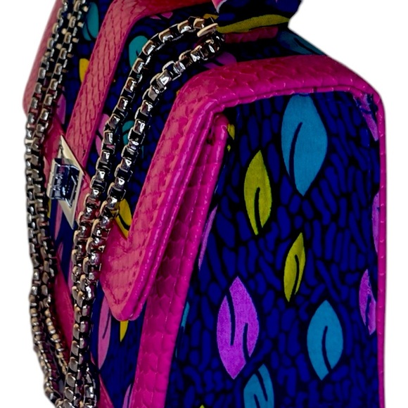 Pink & Blue African Print Handbag – Chic Structured Chain Purse - Picture 2 of 4